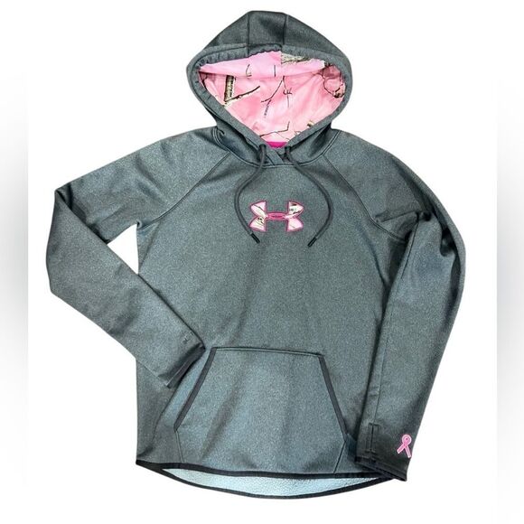 UNDER ARMOUR WOMEN'S CALIBER HOODIE Grey Pink camo size medium - Picture 2 of 14
